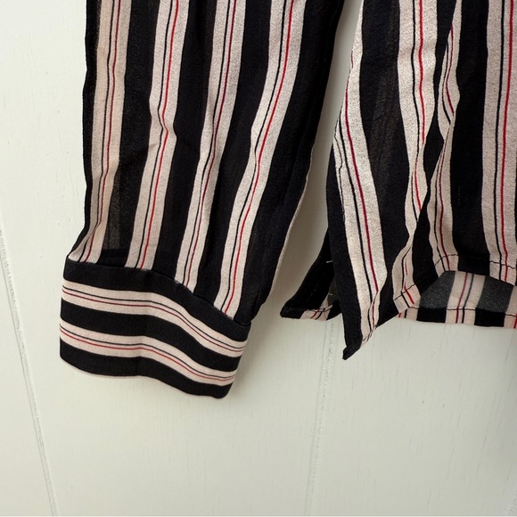 Rachel Zoe Mairi 100% Silk Black White Red Striped Tassel Blouse - Picture 5 of 10